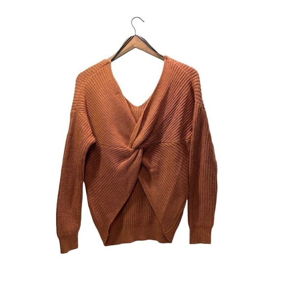 Love Tree V-Neck Knit Sweater With Rear Knot - Rust Orange, Acrylic, Size Medium - Picture 4 of 6